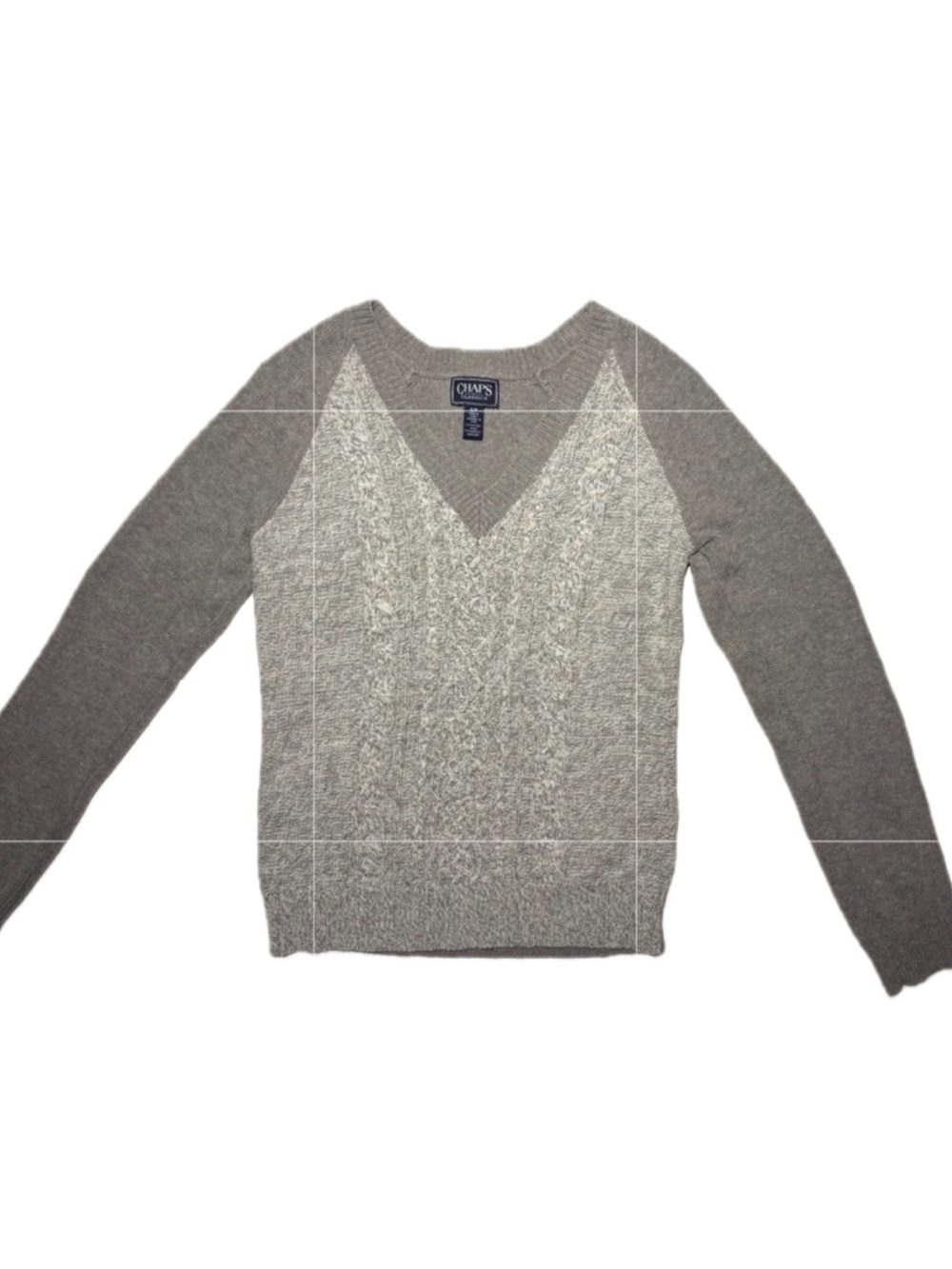 Chaps Grey V-Neck Textured Marled Knit Sweater Size S